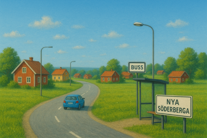 Söderberga landskap med hus och väg